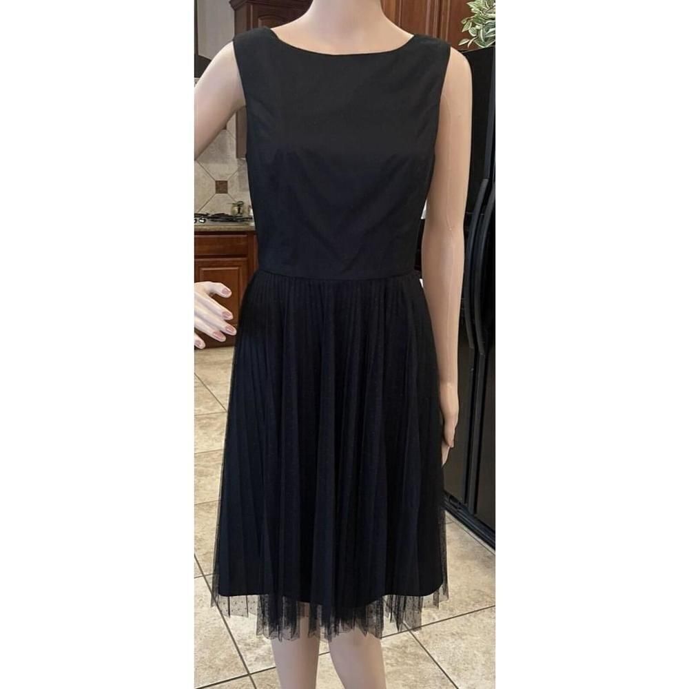 Adrianna Papell Black Pleated Polk Dot Tulle Dress Women’s Size 8 - Picture 8 of 8